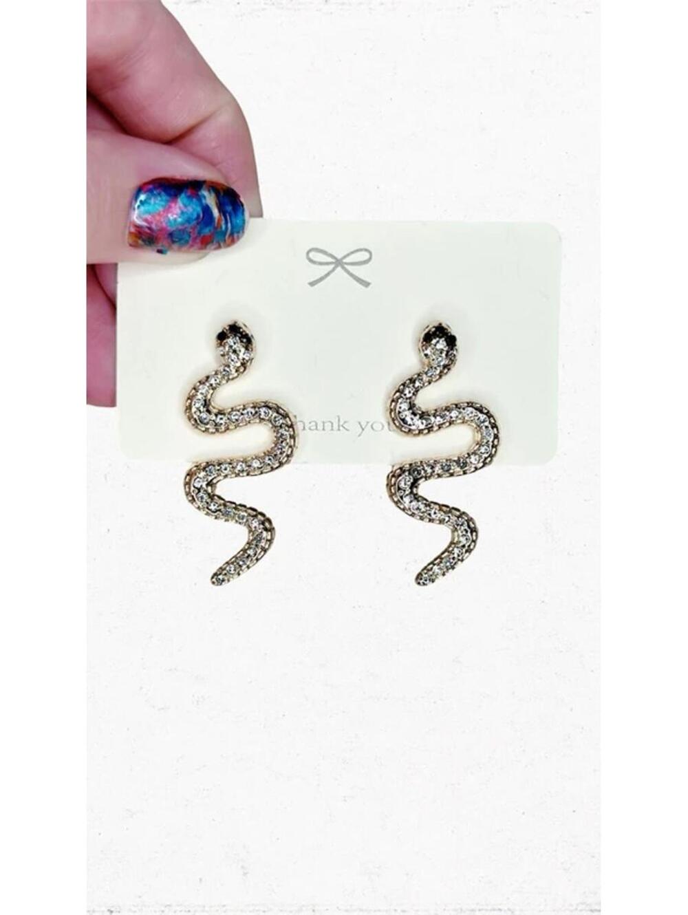 5770gc. Snake Goldtone Earrings - Picture 3 of 5